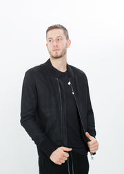 Bomber en cuir cassé en noir